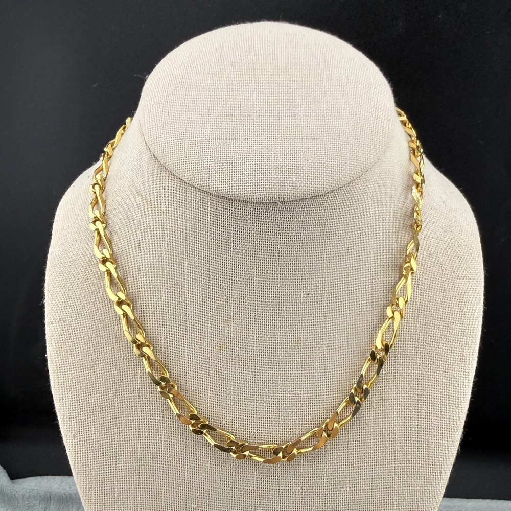 Vintage Monet Necklace Gold Tone Figaro Link Flat Chain 15.5in